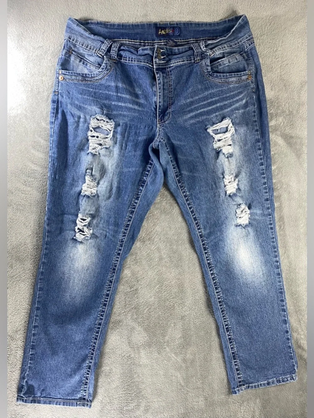 Angels Distressed Stretch Jeans Size 22 Plus Blue Denim